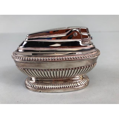 80 - Silver Plated Ronson Table Lighter of classical urn design , stamped to base with reg design marks a... 