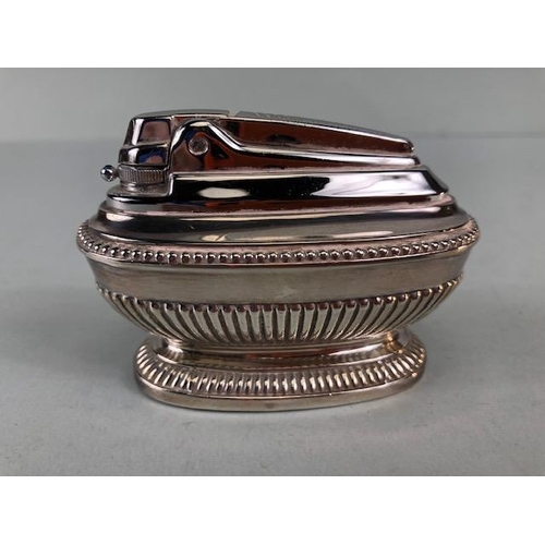 80 - Silver Plated Ronson Table Lighter of classical urn design , stamped to base with reg design marks a... 