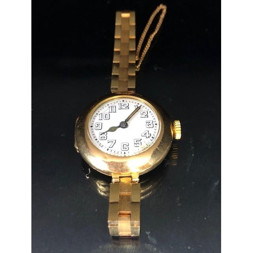 85 - Rolex watch, early 20th century ladies 15ct gold Rolex watch, round white ceramic face with Arabic n... 