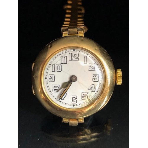 85 - Rolex watch, early 20th century ladies 15ct gold Rolex watch, round white ceramic face with Arabic n... 