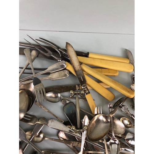 89 - Silver plated, EPNS, and Nickle cutlery , a quantity of spoons, forks, knives, ladles and other item... 