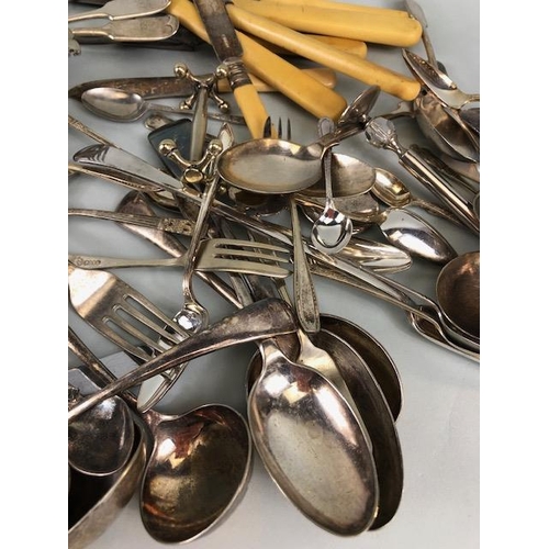 89 - Silver plated, EPNS, and Nickle cutlery , a quantity of spoons, forks, knives, ladles and other item... 