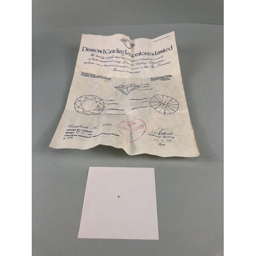 90 - Diamond, a loose 0.11ct diamond with diamond grading and valuation certificate from 1979