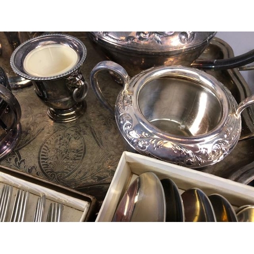 92 - Silver plate and cutlery, a quantity of of Sheffield and other silver plate items to include Teapot,... 