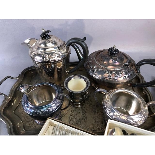 92 - Silver plate and cutlery, a quantity of of Sheffield and other silver plate items to include Teapot,... 