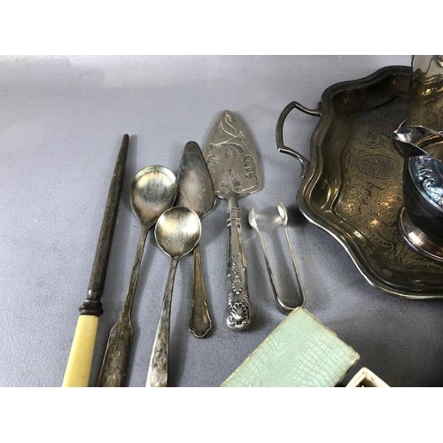 92 - Silver plate and cutlery, a quantity of of Sheffield and other silver plate items to include Teapot,... 