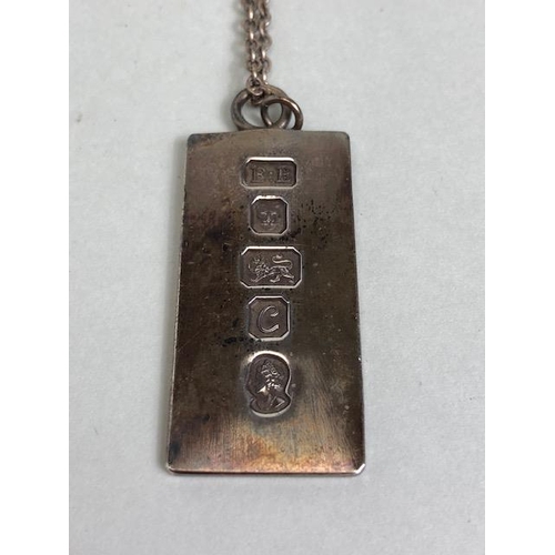 9A - Silver Jewellery, English Hallmarked Slab Ingot pendant and chain approximately 22.68g and a small o... 