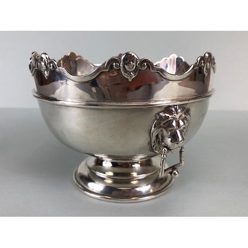 1 - Silver Hallmarked Bowl on circular stepped pedestal base with Lion Head handles and cherub head deco... 