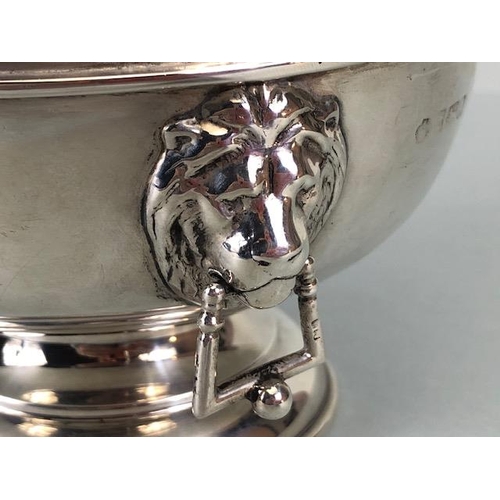 1 - Silver Hallmarked Bowl on circular stepped pedestal base with Lion Head handles and cherub head deco... 