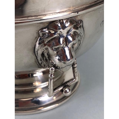 1 - Silver Hallmarked Bowl on circular stepped pedestal base with Lion Head handles and cherub head deco... 