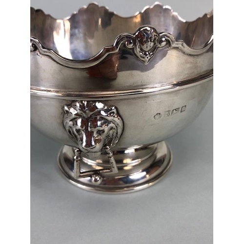 1 - Silver Hallmarked Bowl on circular stepped pedestal base with Lion Head handles and cherub head deco... 