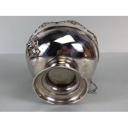 1 - Silver Hallmarked Bowl on circular stepped pedestal base with Lion Head handles and cherub head deco... 