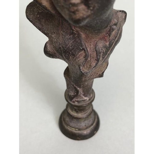 101 - Art nouveau patinated bronze seal stamp formed as a young lady enveloped in oak leaves, approximatel... 