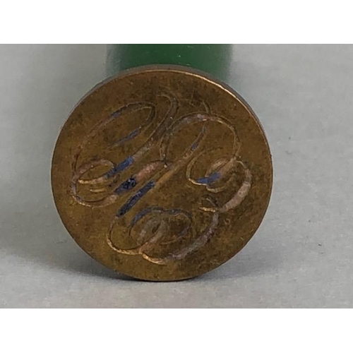 101 - Art nouveau patinated bronze seal stamp formed as a young lady enveloped in oak leaves, approximatel... 