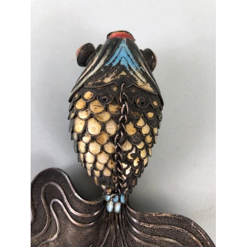 104 - Chinese white metal and enamel  articulated fan tail gold fish, approximately 17cm in length, A.F