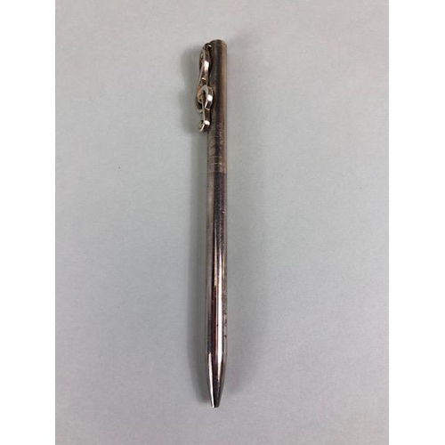 107 - Silver Hallmarked Tiffany & Co ball point pen, the pocket clip fashioned as a treble clef, with a fa... 