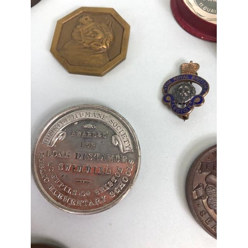 110 - Military interest, collection of military, and civil medals badges, photos and associated items