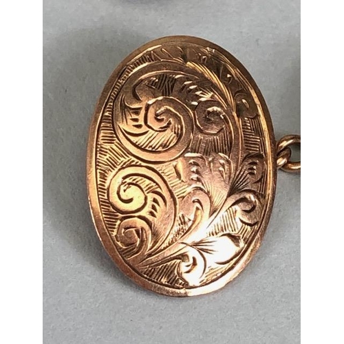 12 - 9ct gold hallmarked vintage  oval cuff links with scroll engraving in a box approximately 4.13g