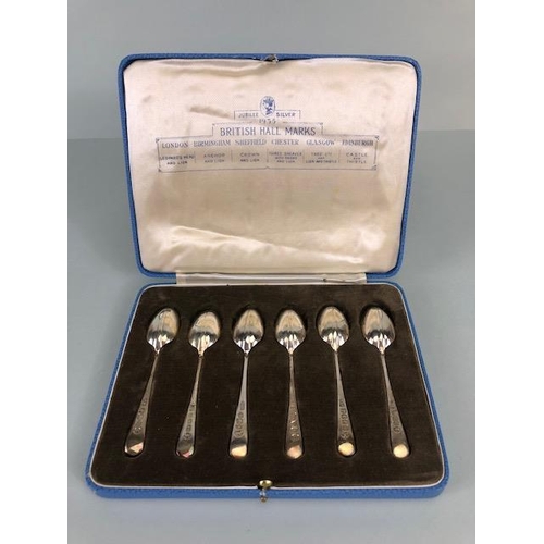 13 - Boxed set of Jubilee Hallmarked Silver spoons (6) for Edinburgh 1935 by maker Romney 