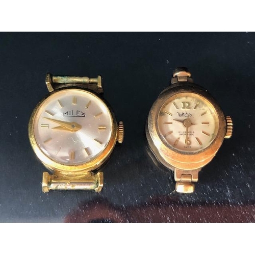 138 - Gold cased cocktail watches, a MILEX 18k gold watch case total weight approx 7.5g & a second 9ct gol... 