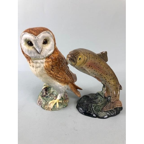 157 - Beswick, two  vintage animal figures being a Tawny Owl base stamped 1046| Beswick  England, and a Tr... 