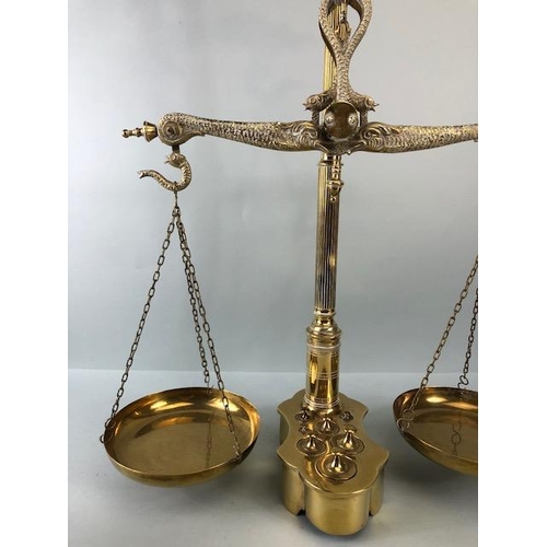 163 - Vintage Scales, set of reproduction brass Chemist balance scales, in an early 18th century design, t... 