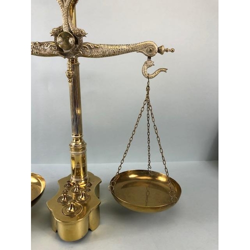 163 - Vintage Scales, set of reproduction brass Chemist balance scales, in an early 18th century design, t... 