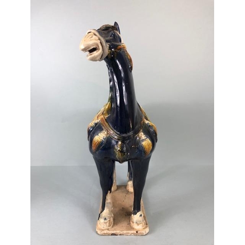 168 - Oriental Ceramics, Chinese Tang Horse of usual form decorated in dark blue glaze  with green and amb... 