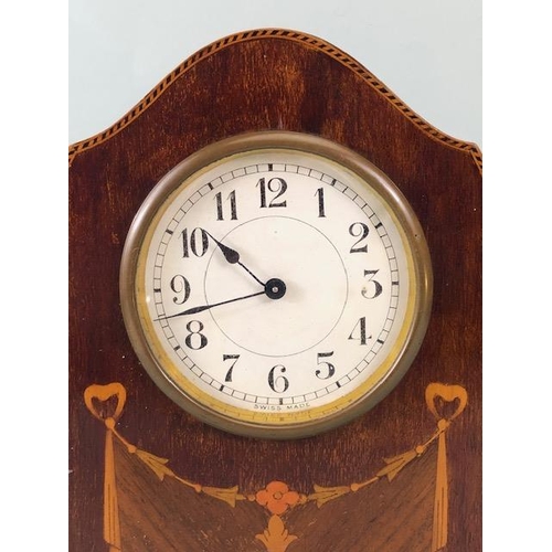 173 - Antique Clocks, Two Edwardian wooden cased mantel clocks, both inlaid with typical marquetery work d... 