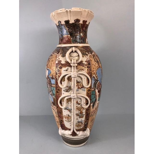 177 - Oriental pottery, 19th century satsuma vase with fluted top and simulated tassels to the sides, pain... 