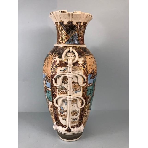 177 - Oriental pottery, 19th century satsuma vase with fluted top and simulated tassels to the sides, pain... 