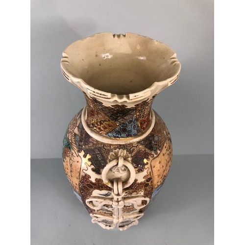 177 - Oriental pottery, 19th century satsuma vase with fluted top and simulated tassels to the sides, pain... 