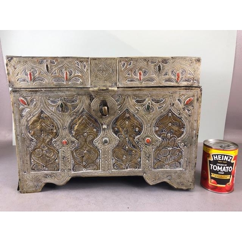 180 - Dowry chest, highly decorated middle eastern  chest panels of white metal and brass inlaid with semi... 