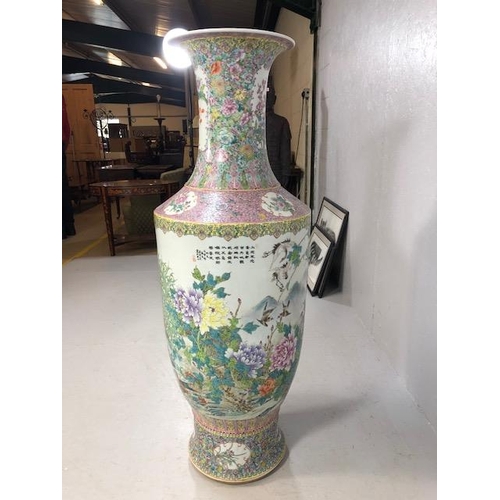 184 - Oriental Ceramics ,large and  impressive Chinese Famille Rose Vase, unmarked and unglazed base, the ... 