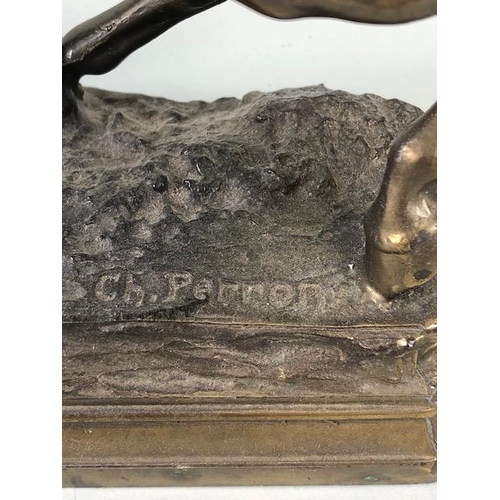 191 - French Silvered metal statue of Joan of Arc riding in to battle carrying a guidon signed to base C H... 