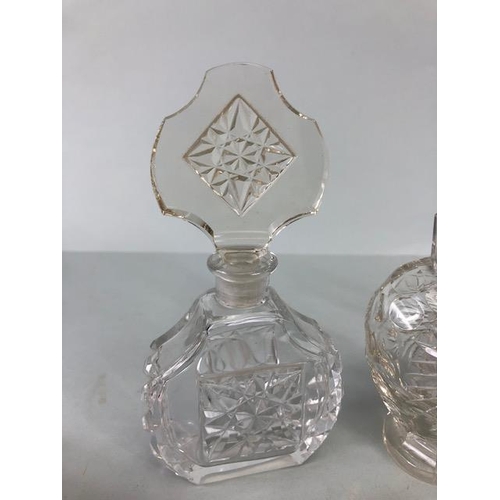 193 - Cut Glass perfume bottles, Bohemian sent bottles to include 3 in i, n clear glass one in peach and o... 