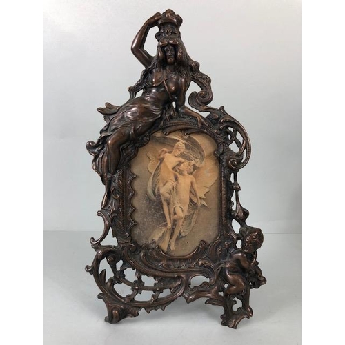 194 - Antique Photo frames, Two 19th century free standing  metal photo frames one of early rococo style w... 