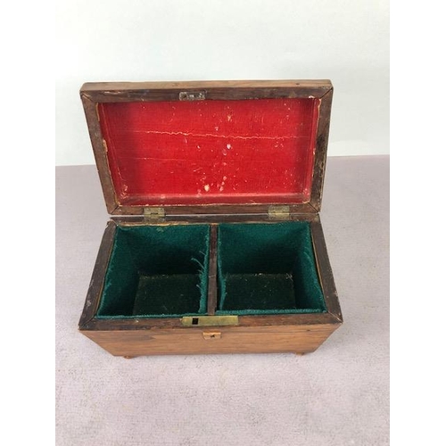 201 - Antique 19th century wooden tea caddy, a marquetery inlaid writing box and a wooden marquetery work ... 