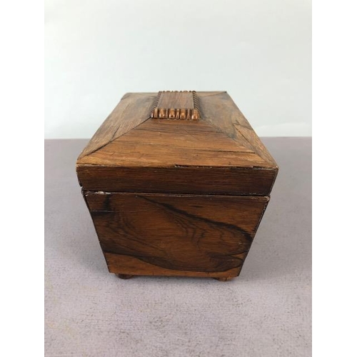 201 - Antique 19th century wooden tea caddy, a marquetery inlaid writing box and a wooden marquetery work ... 