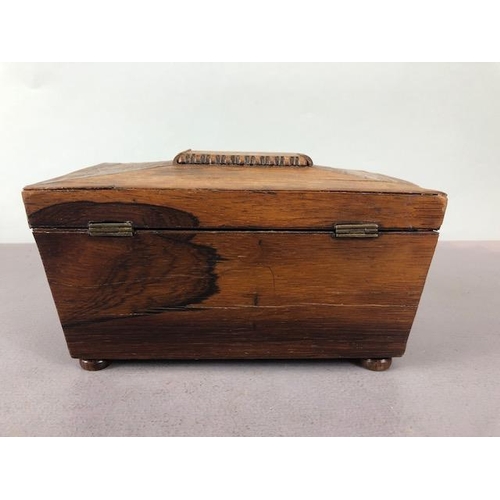 201 - Antique 19th century wooden tea caddy, a marquetery inlaid writing box and a wooden marquetery work ... 