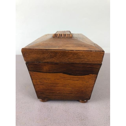 201 - Antique 19th century wooden tea caddy, a marquetery inlaid writing box and a wooden marquetery work ... 