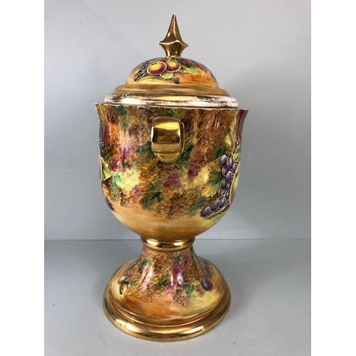 202 - Decorators interest, a Pair of Large Baroness China lidded Urns decorated with paintings of fruit an... 