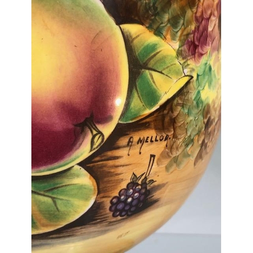 202 - Decorators interest, a Pair of Large Baroness China lidded Urns decorated with paintings of fruit an... 