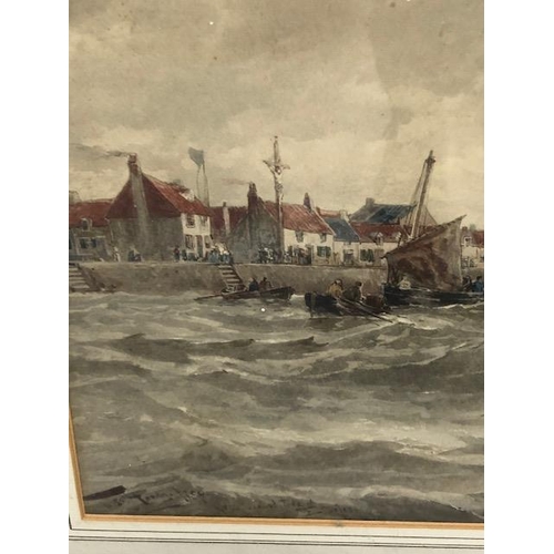 209 - Paintings, early 20th century maritime water colour of  sailing ships a harbour scene, undistinguish... 