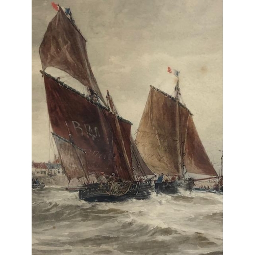 209 - Paintings, early 20th century maritime water colour of  sailing ships a harbour scene, undistinguish... 