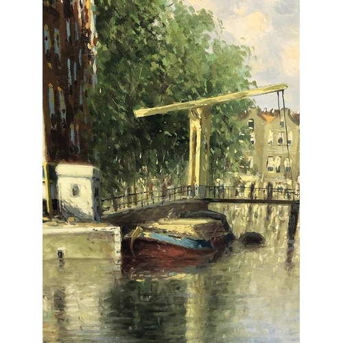 214 - Paintings , Oil on canvas of a Dutch Canal scene signed in bottom left HEEN HOVEN, in decorative gil... 