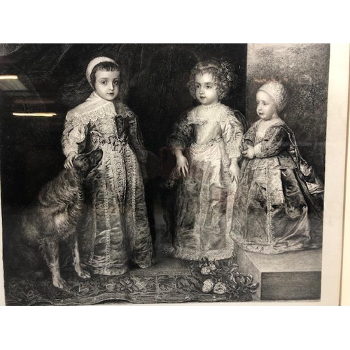 222 - 19th century etching of the three eldest children of Charles 1, framed and glazed approximately 77 x... 