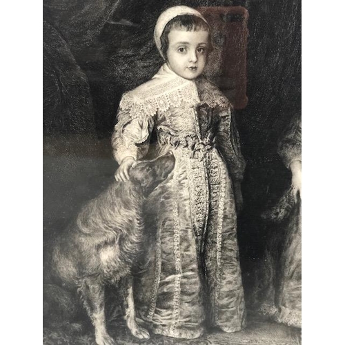 222 - 19th century etching of the three eldest children of Charles 1, framed and glazed approximately 77 x... 