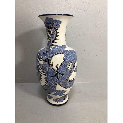 234 - Pottery Vase, large Casa Fina vase from the 1980s of oriental style with  two entwined blue dragons ... 