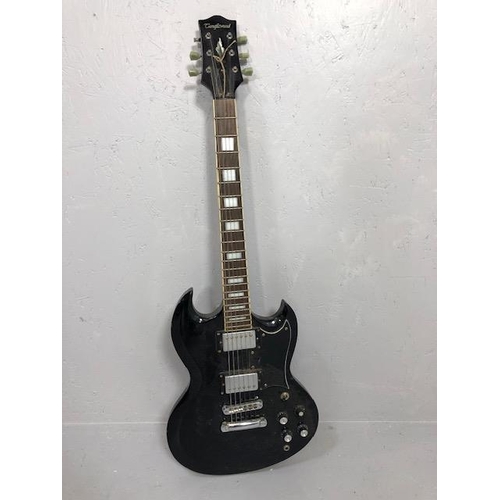 235 - Vintage Guitar. Electric Tangle wood Guitar, body with black finish, one replacement peg